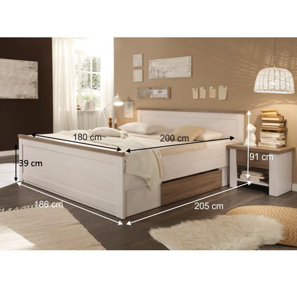 Pat + 2x noptiere, pin alb/stejar sonoma trufă, LUMERA