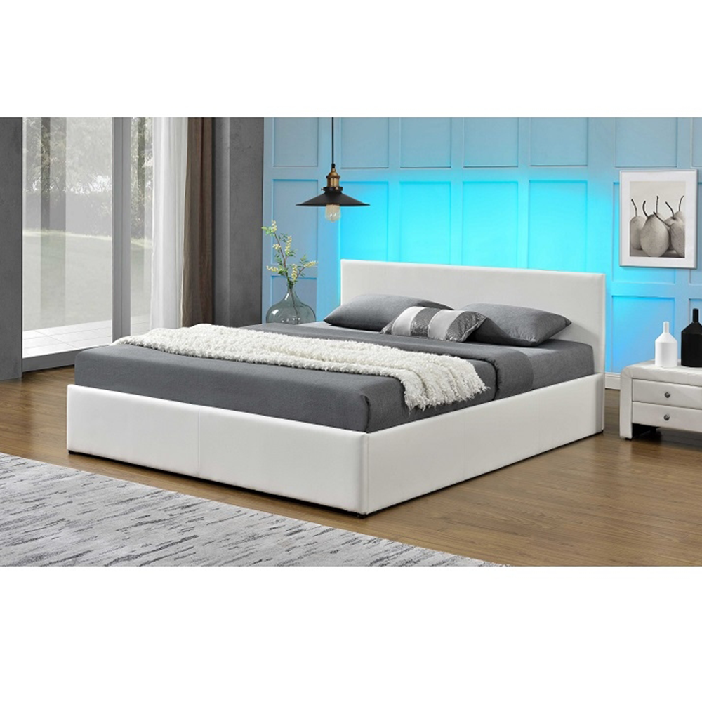 Pat matrimonial cu RGB LED iluminare, alb, 180x200, JADA NEW