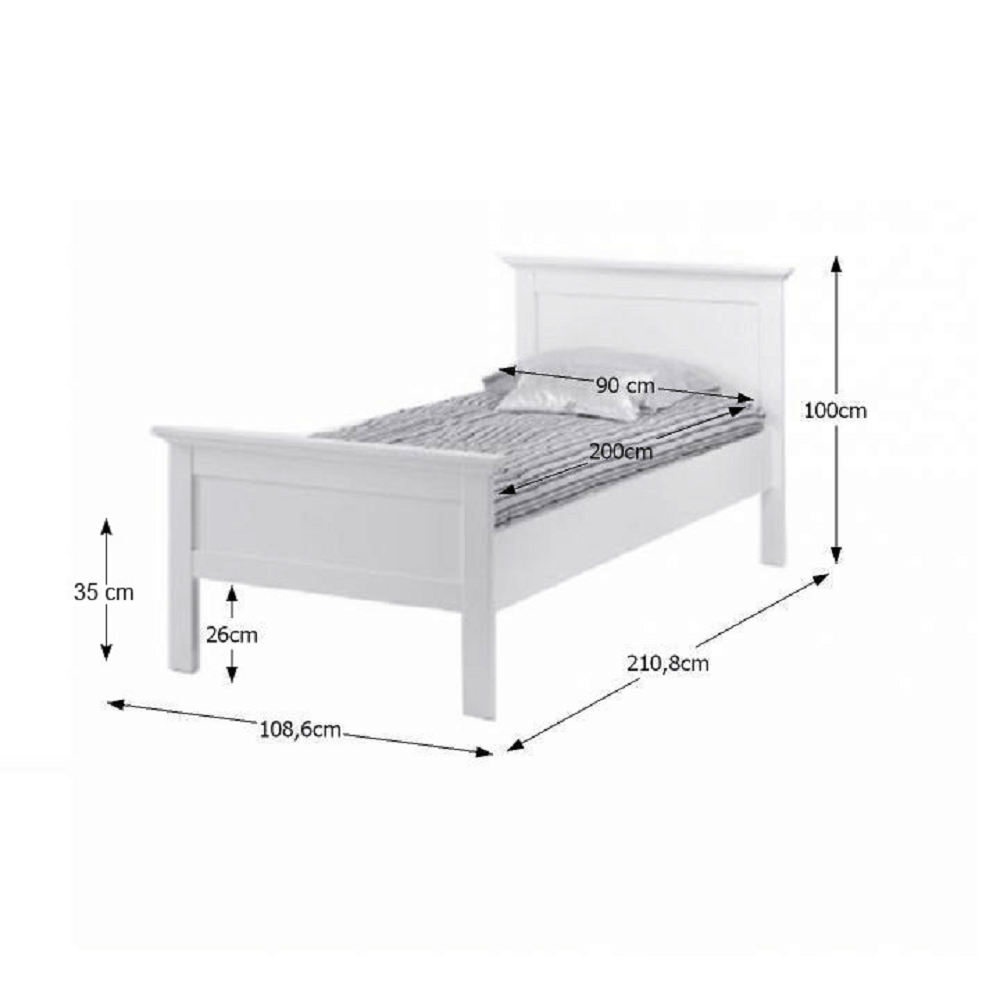 Pat PAL înfoliat/MDF lăcuit, alb, 90x200, PARIS 77801
