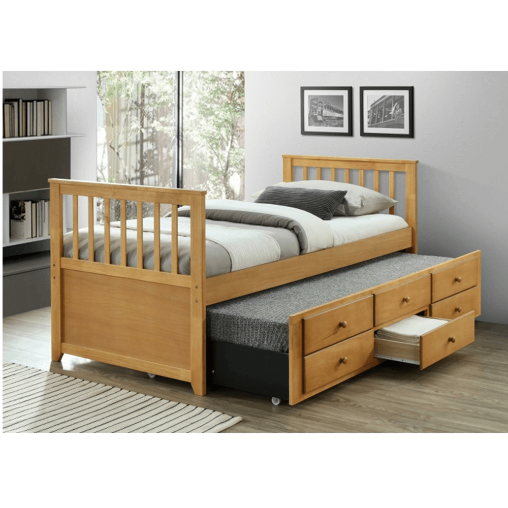 Pat cu un pat suplimentar, 90x200, stejar, AUSTIN NEW