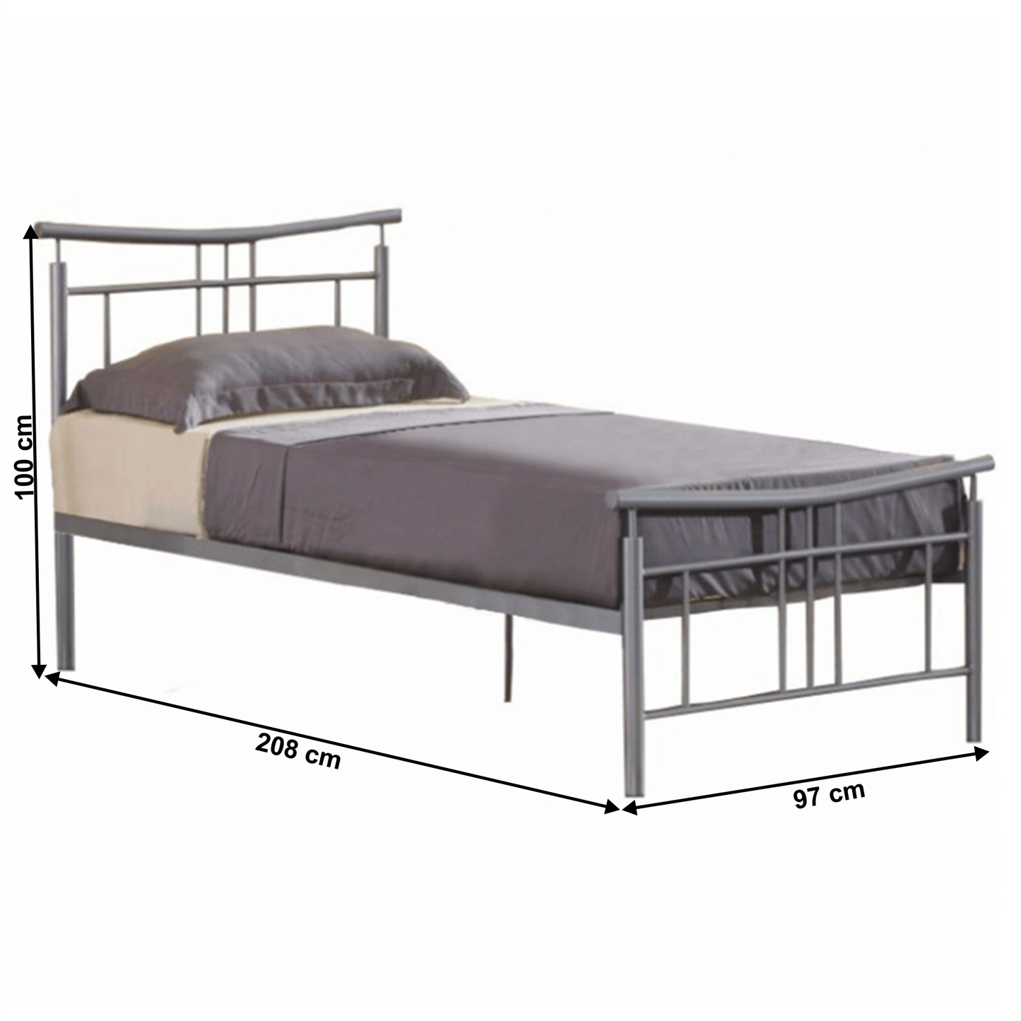 Cadru pat cu somieră, metal argintiu, 90x200, DORADO NEW