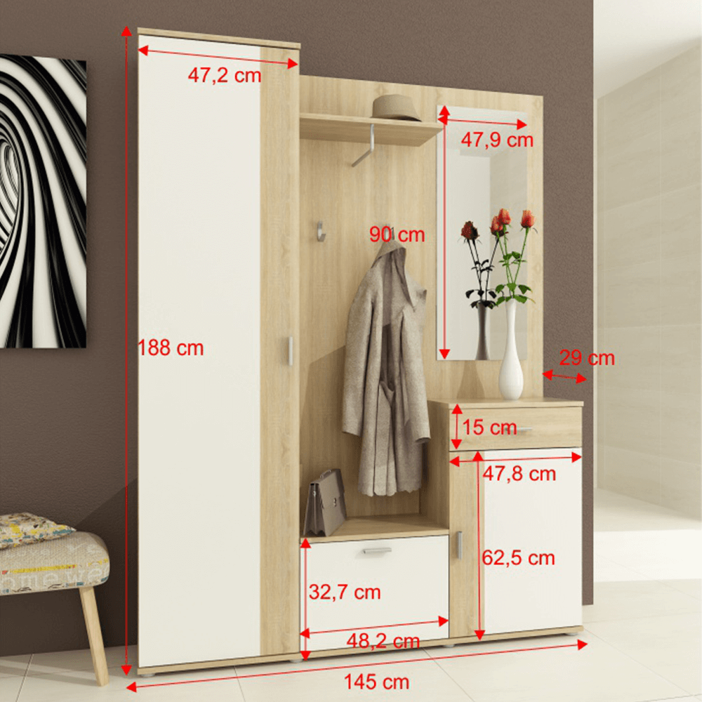 Ansamblu hol, stejar sonoma/alb, AMALIA