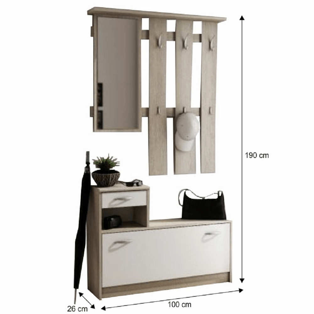 Mobilă de hol, stejar sonoma/albă, VIRA - MECKI