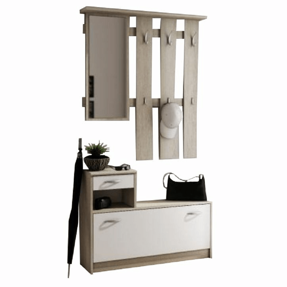 Mobilă de hol, stejar sonoma/albă, VIRA - MECKI