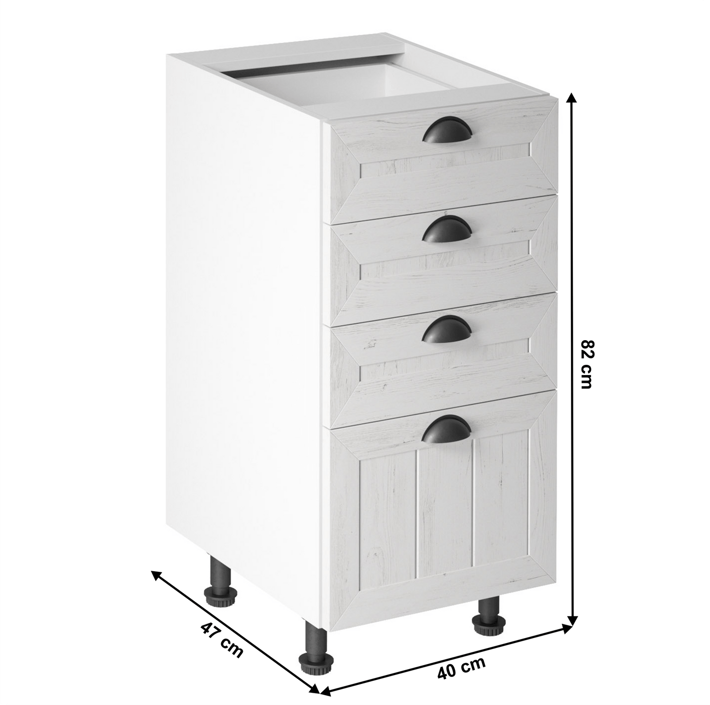 Dulăpior inferior cu patru sertare D40S4, alb/pin Andersen, PROVENCE