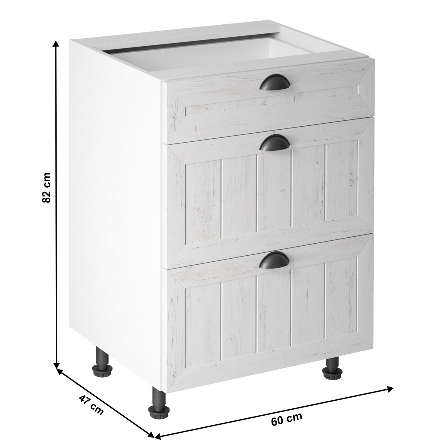 Dulăpior inferior cu trei sertare D60S3, alb/pin Andersen, PROVENCE