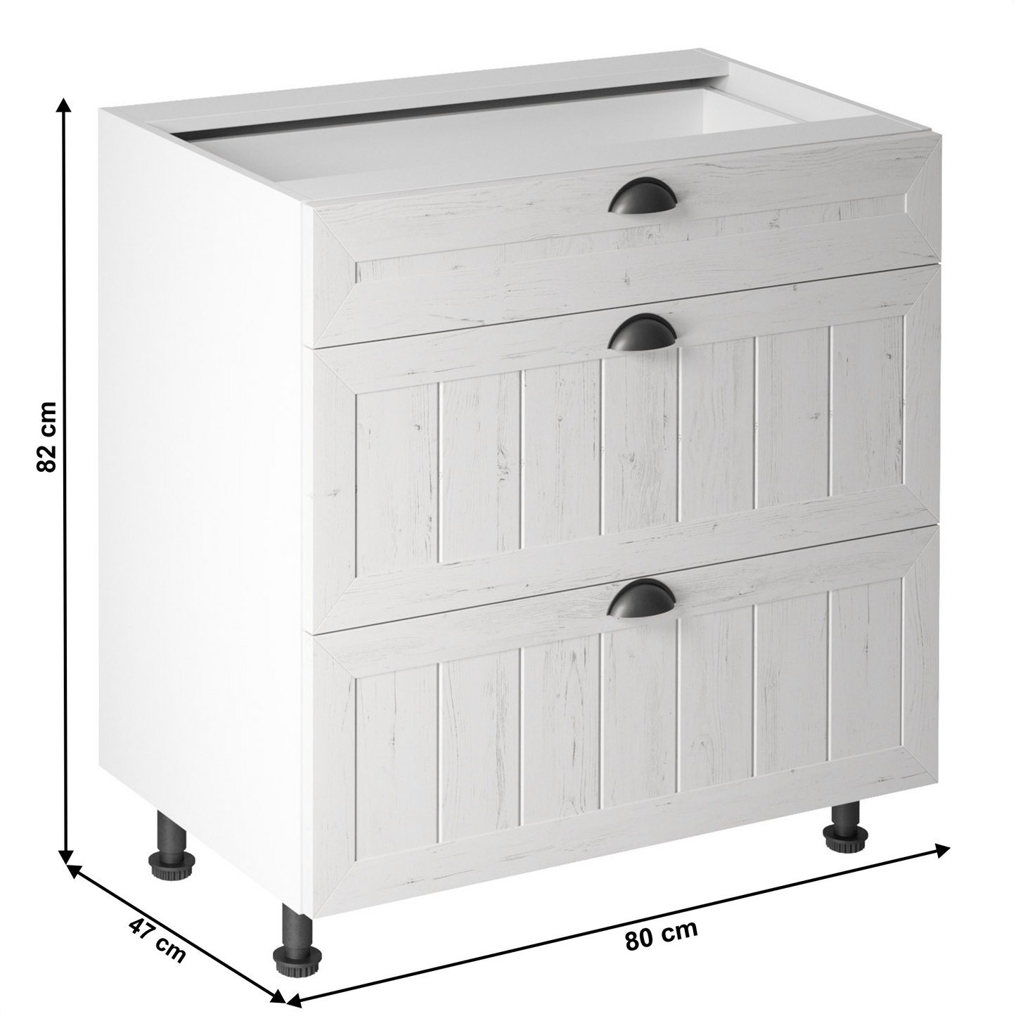 Dulăpior inferior cu trei sertare D80S3, alb/pin Andersen, PROVENCE