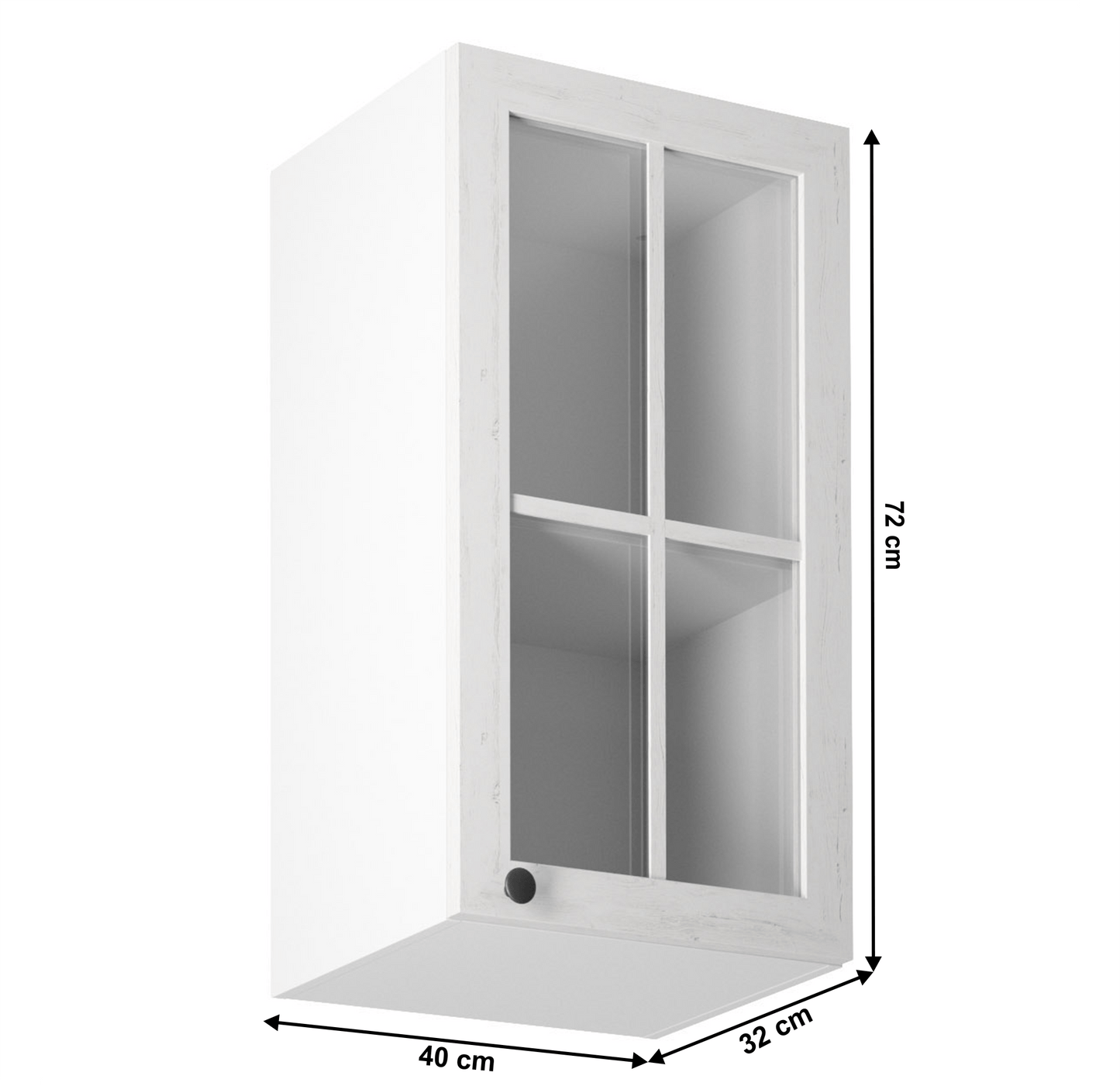 Dulap superior cu sticlă G40S, model dreapta, alb/pin Andersen, PROVENCE