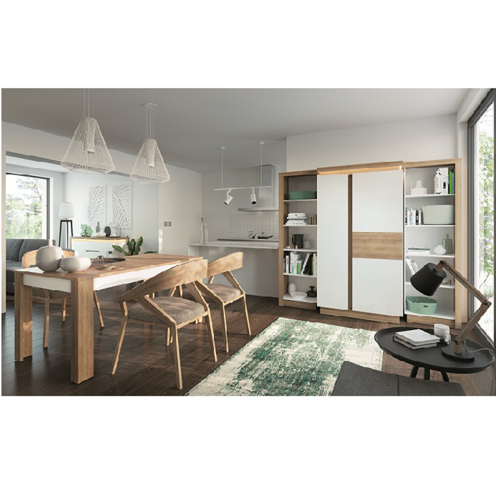 Etajeră LYOR01, stejar riviera/alb extra lucios HG, stânga, LEONARDO