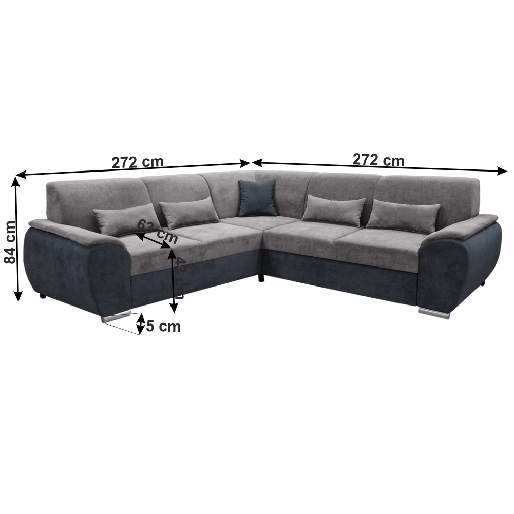 Colţar, gri închis/gri, model dreapta, EMILY