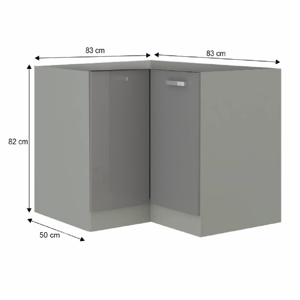 Dulap inferior de colţ, gri lucios, PRADO 90/90 DN ZB