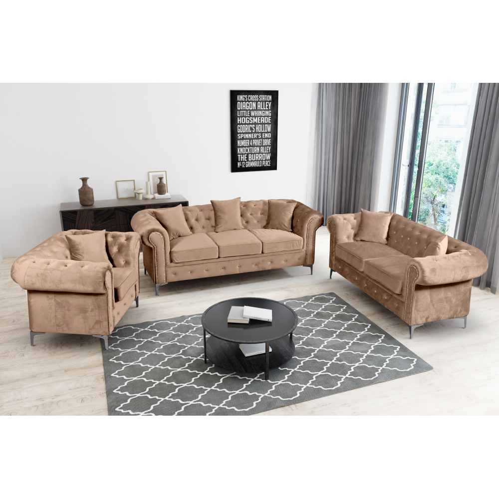 Fotoliu de lux, stofă gri-maro Velvet, ROMANO