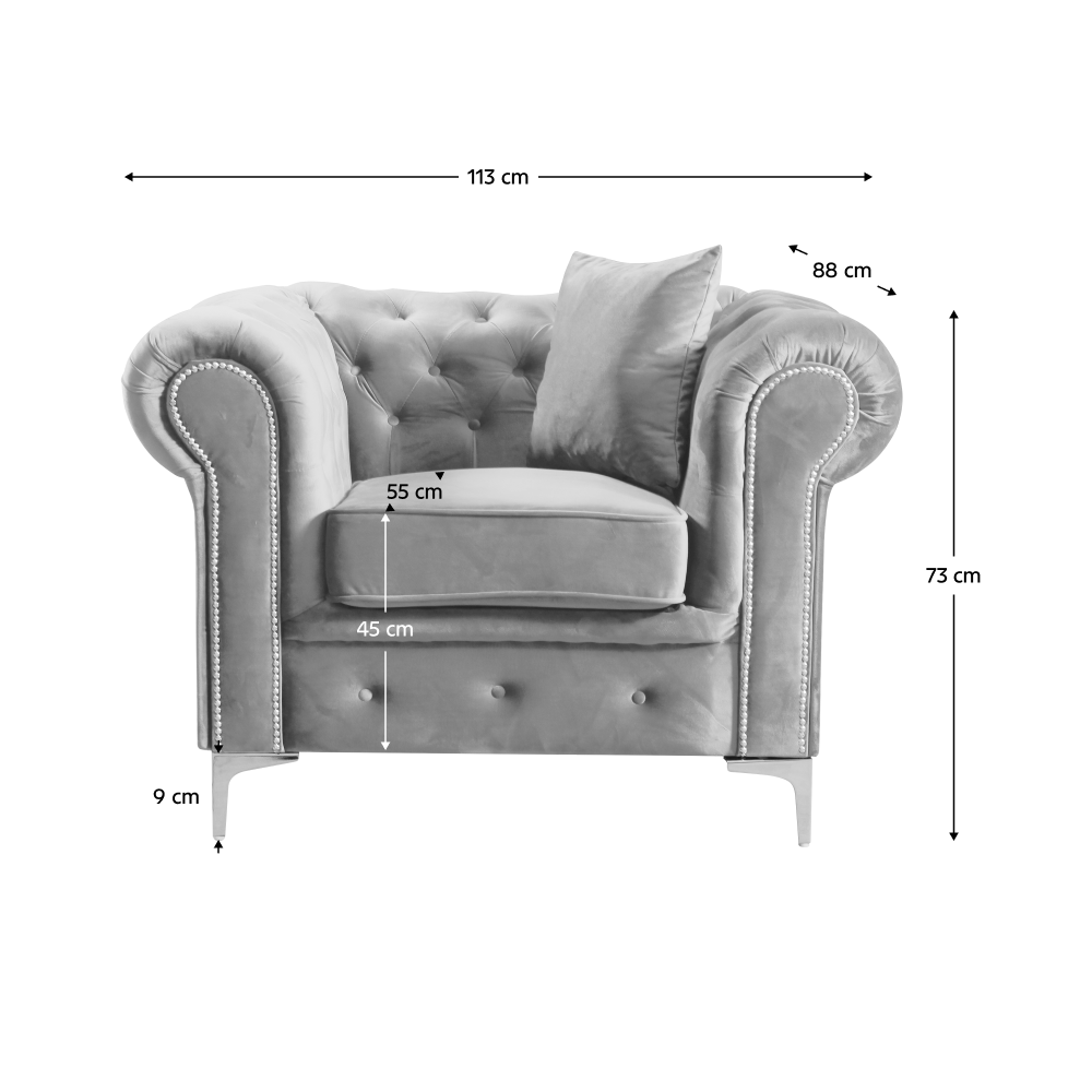 Fotoliu de lux, stofă gri deschis Velvet, ROMANO