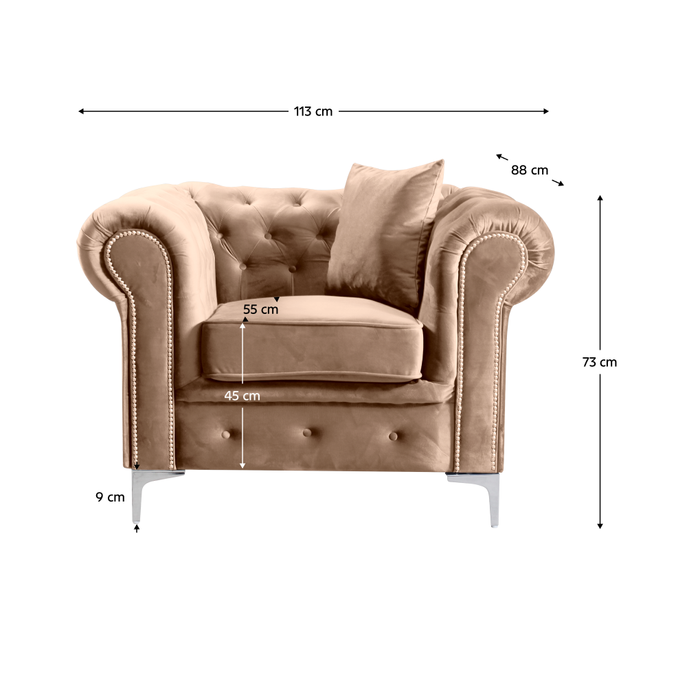 Fotoliu de lux, stofă gri-maro Velvet, ROMANO