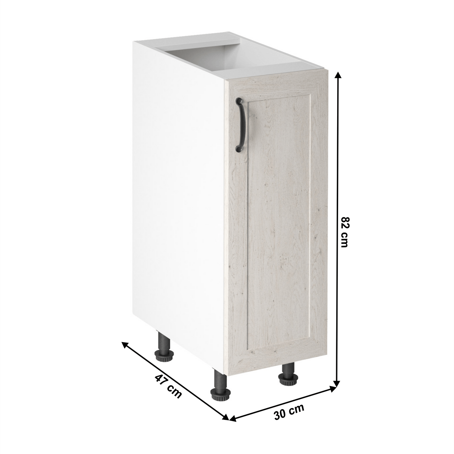 Dulap inferior D30, alb/pin nordic, deschidere dreapta, ROYAL