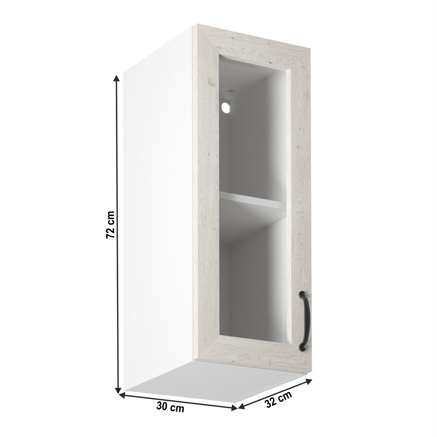 Dulap superior, cu sticlă, alb/pin nordic, model stânga, ROYAL G30S