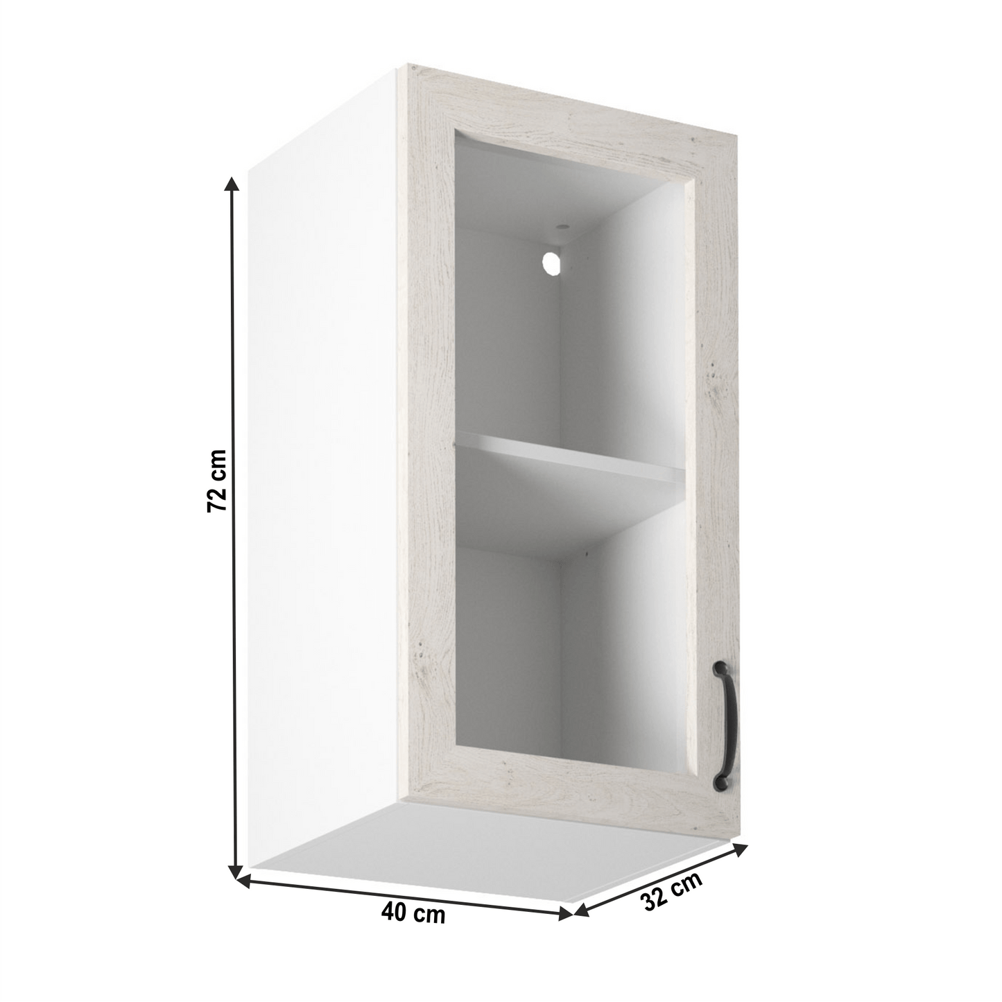 Dulap superior cu vitrină, alb/pin nordic, model stânga, ROYAL G40S