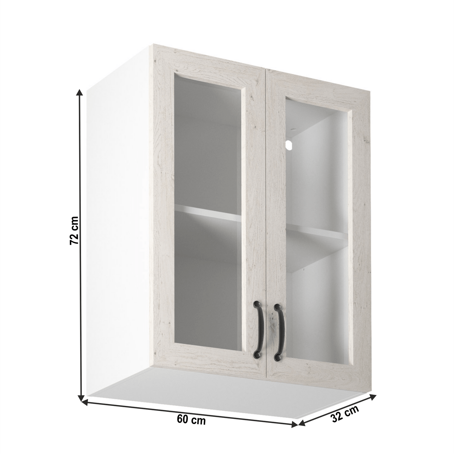Dulap superior cu sticlă, alb/pin nordic, ROYAL G60S