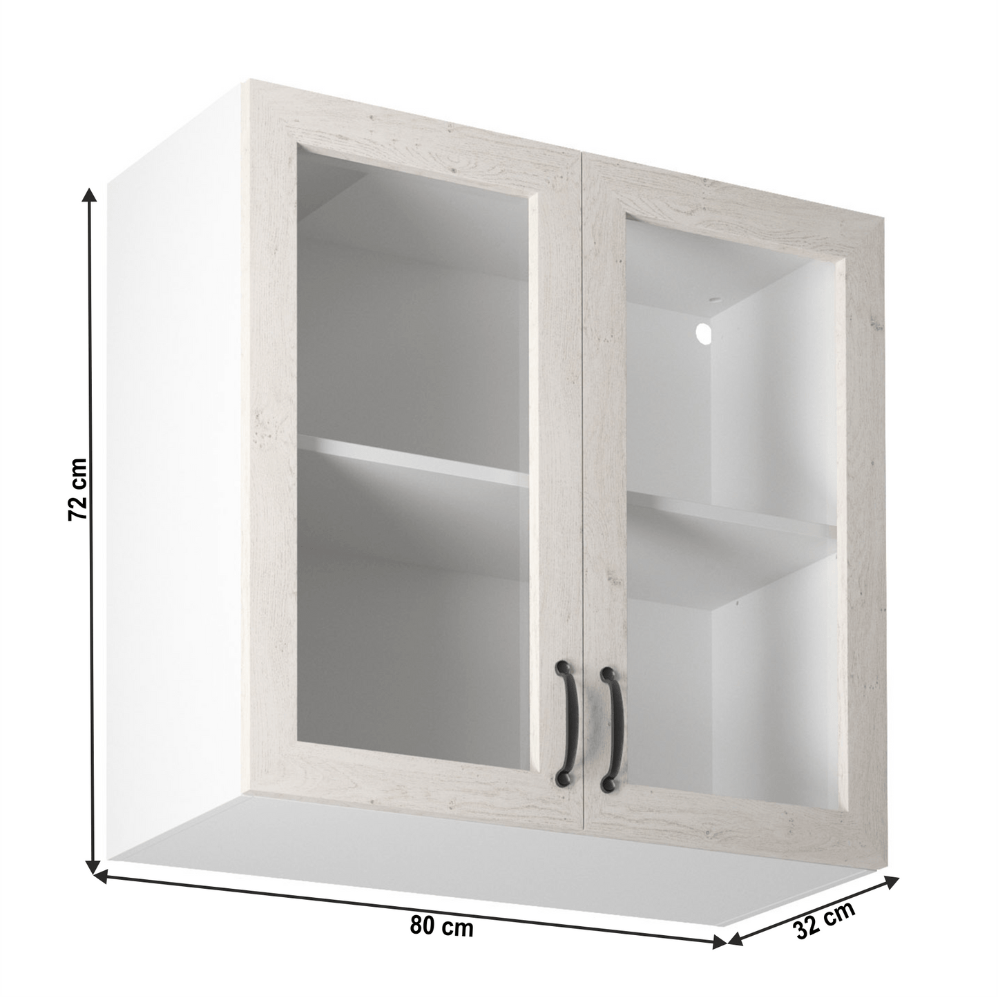 Dulap superior cu vitrină, alb/pin nordic, ROYAL G80S