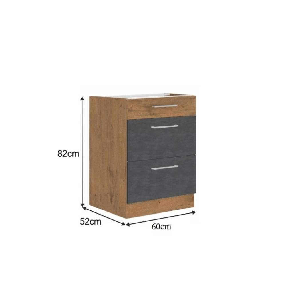 Dulap inferior, gri mat/stejar lancelot, VEGA 60 D 3S BB