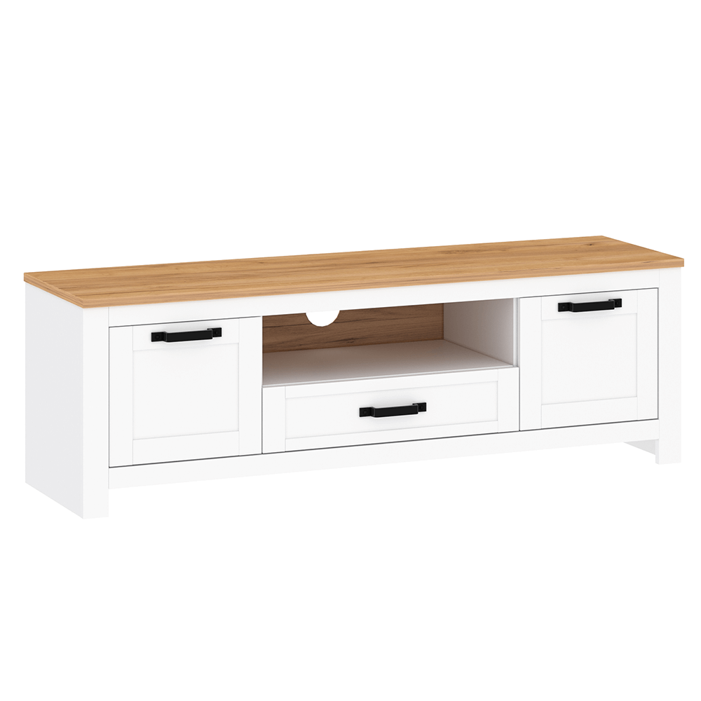 Măsuţă RTV, alb alba / stejar craft auriu, LANZETTE B