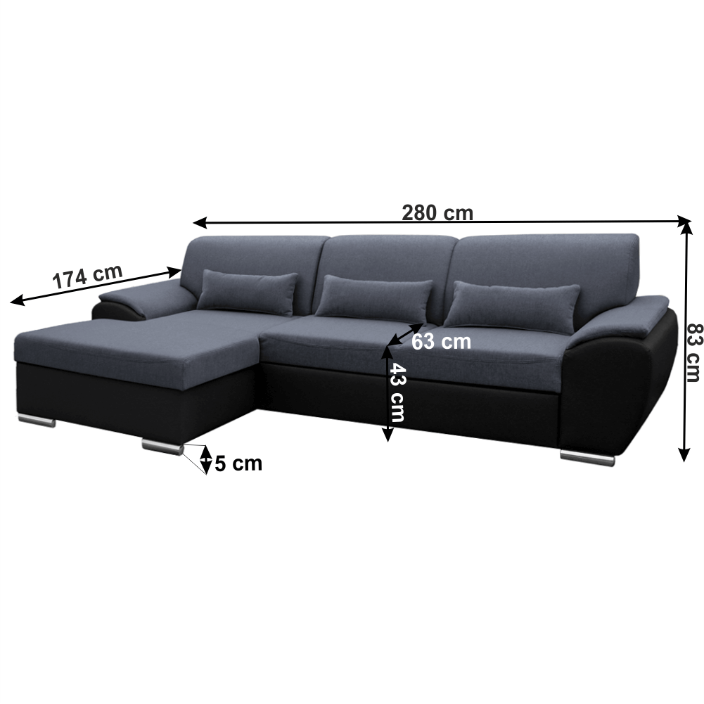 Colţar extensibil, negru/gri închis, model stânga, EMILY