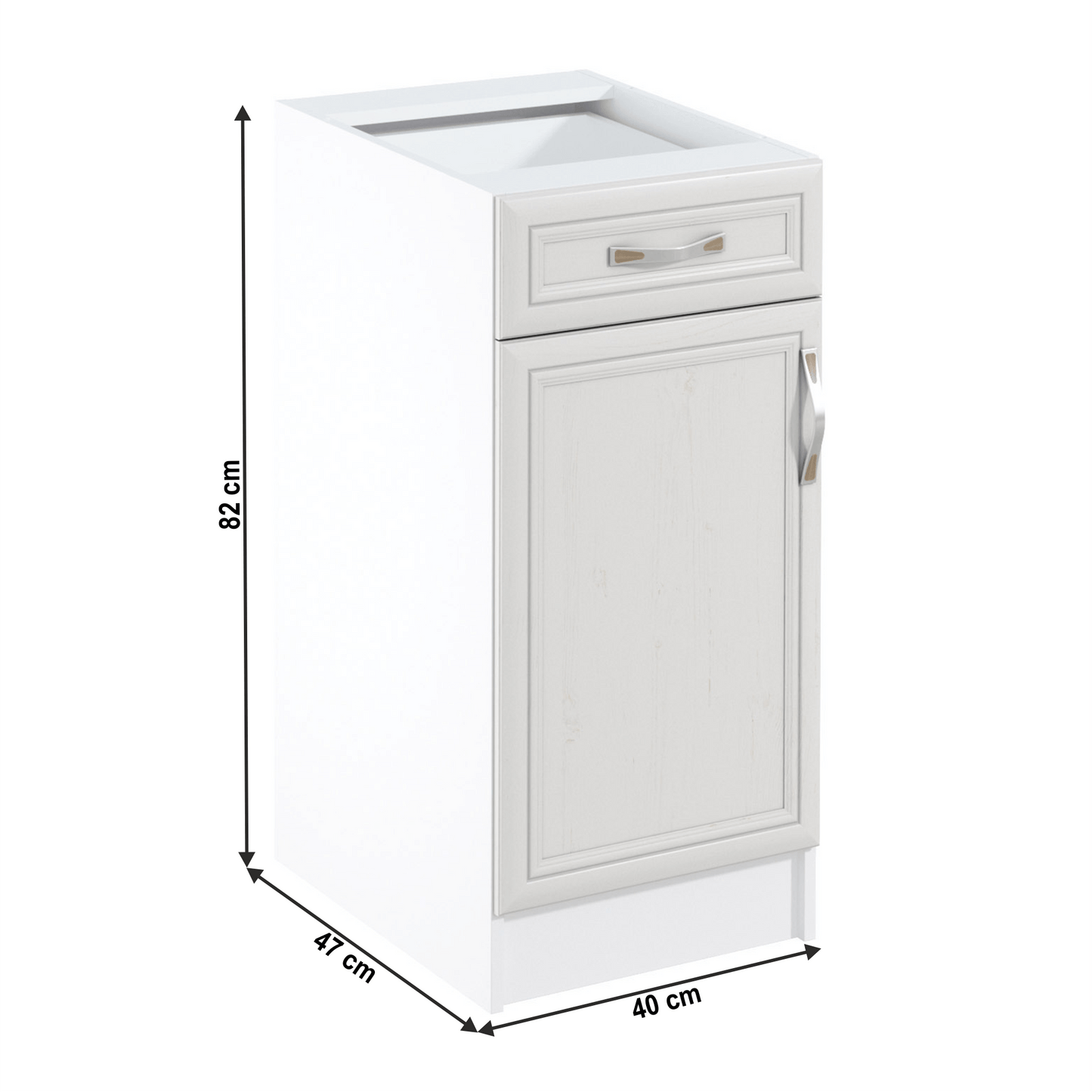 Dulap inferior D40S1 cu sertar, model stânga, alb/pin Andersen, SICILIA