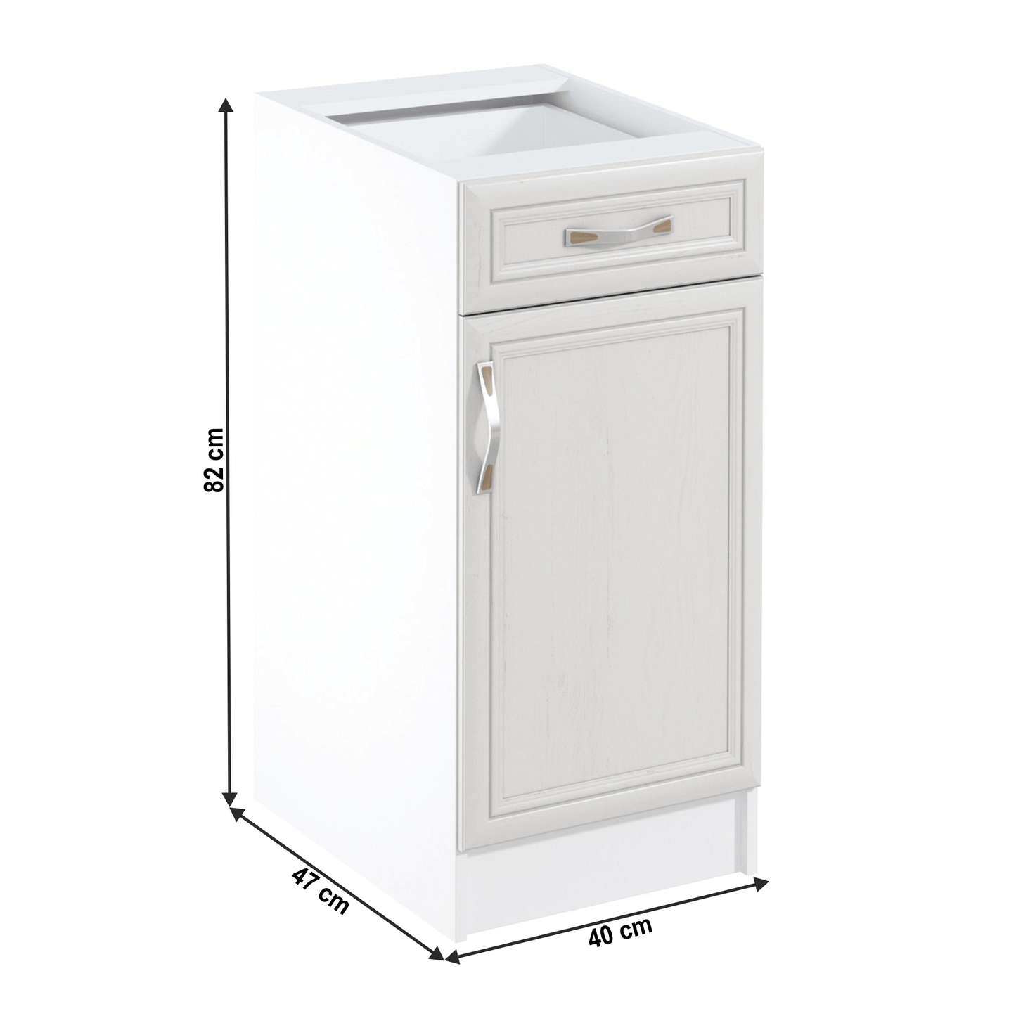 Dulap inferior D40S1 cu sertar, model dreapta, alb/pin Andersen, SICILIA