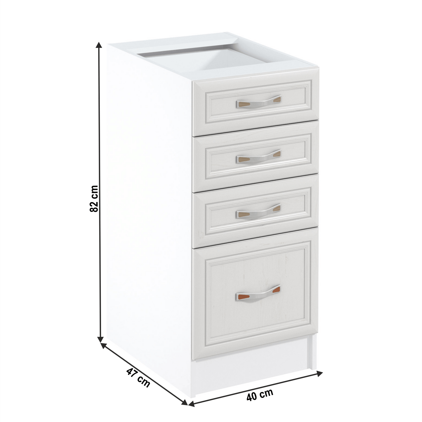 Dulap inferior D40S4 cu 4 sertare, alb/pin Andersen, SICILIA