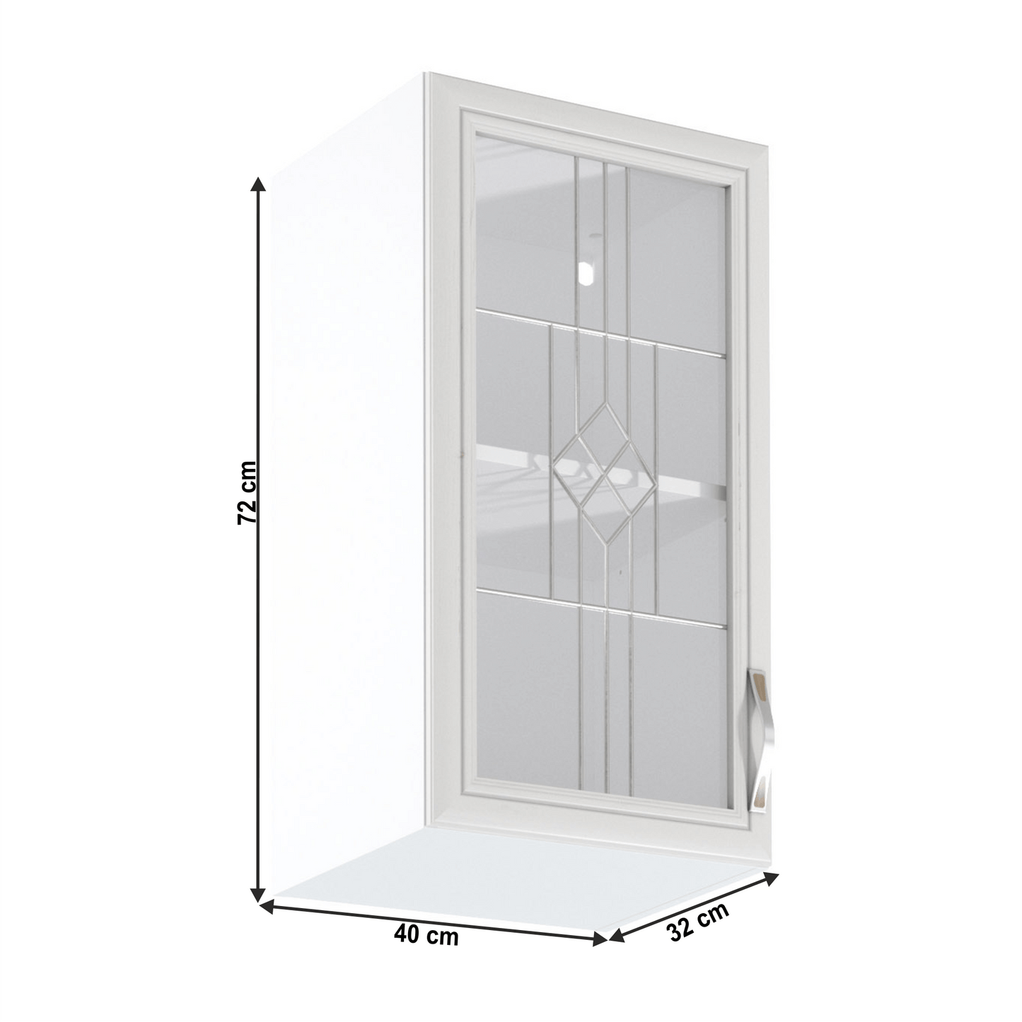 Dulap superior G40S cu geam, model stânga, alb/pin Andersen, SICILIA