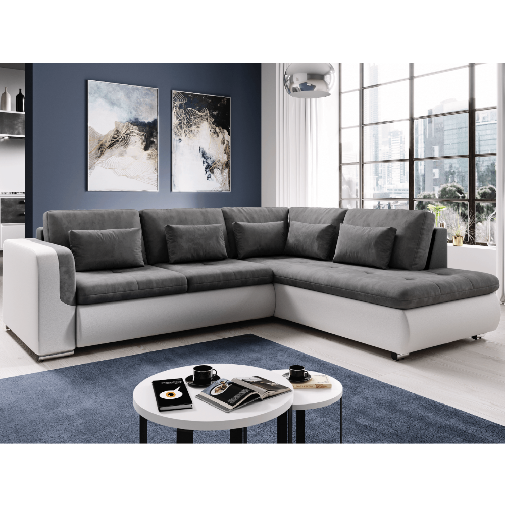 Canapea extensibilă, alb/gri, dreapta, FURUD L ROH