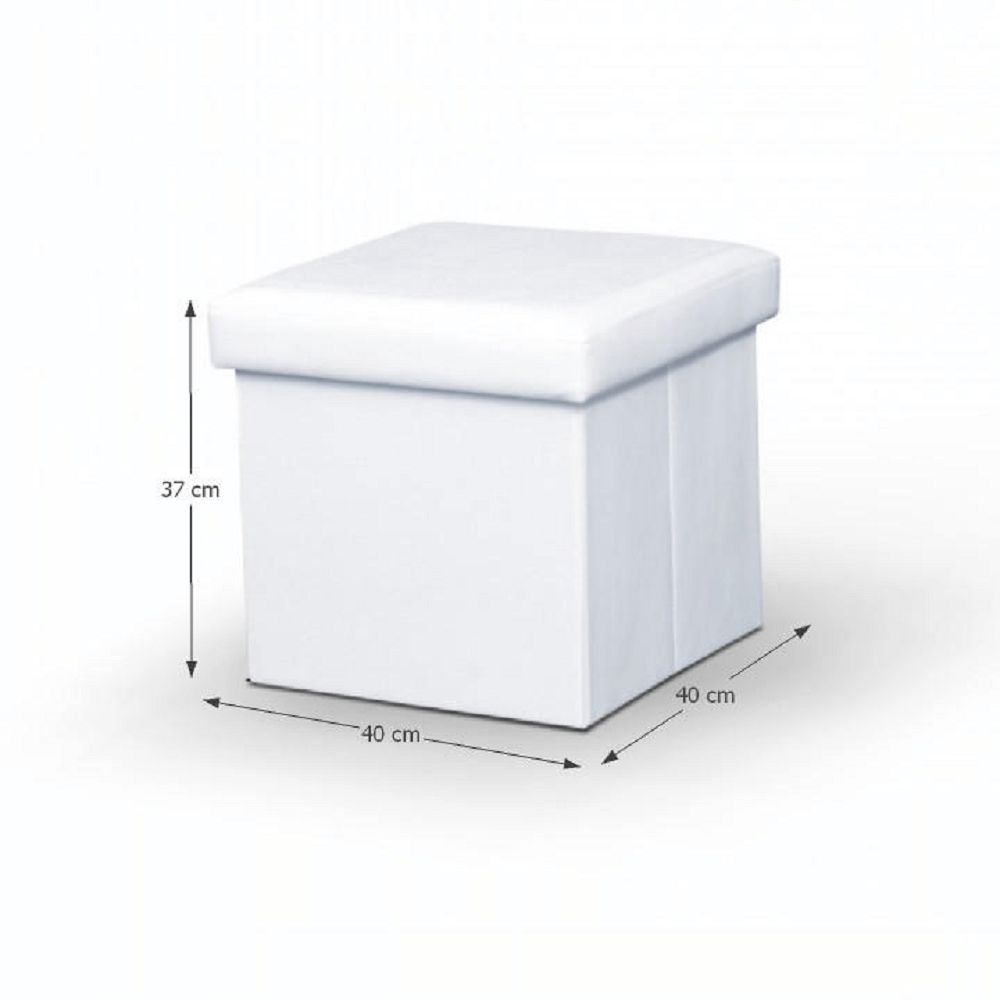 Taburet pliabil, piele eco albă, TELA NEW