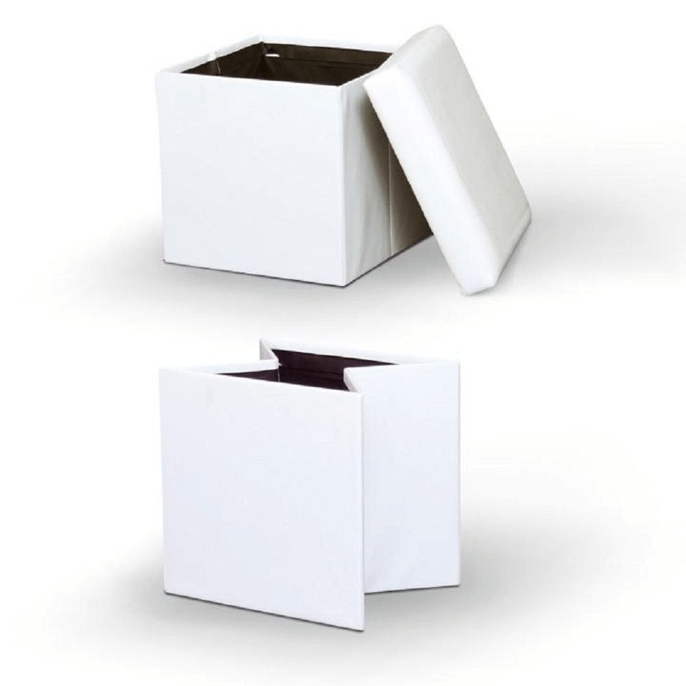 Taburet pliabil, piele eco albă, TELA NEW