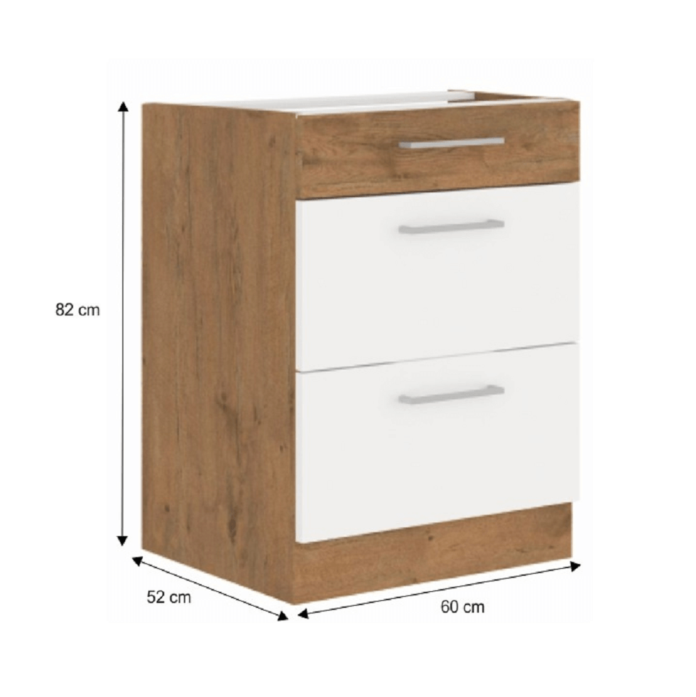 Cabinet inferior, alb extra lucios HG/stejar Lancelot, VEGA D60 3S BB