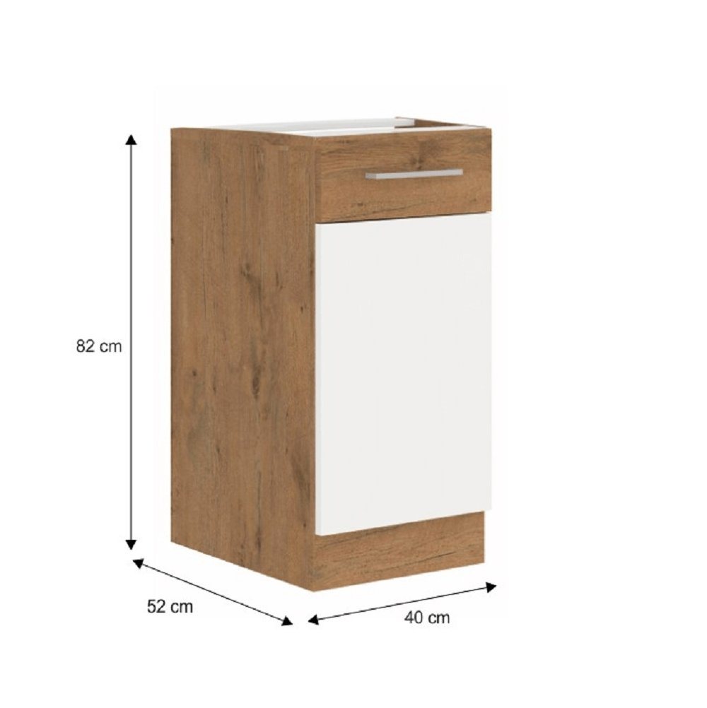 Cabinet inferior, alb extra lucios HG/stejar Lancelot, VEGA D40 1F BB