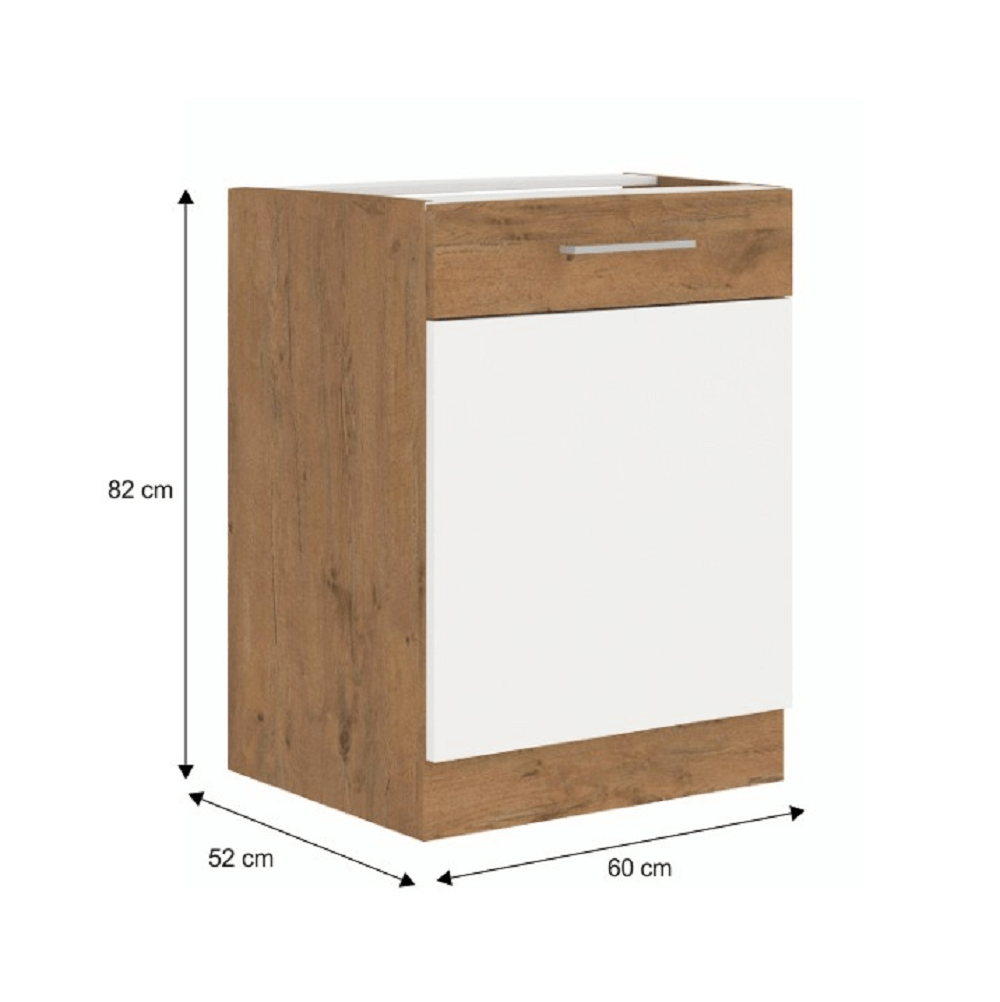 Cabinet inferior, alb extra lucios HG/stejar Lancelot, VEGA D60 1F BB