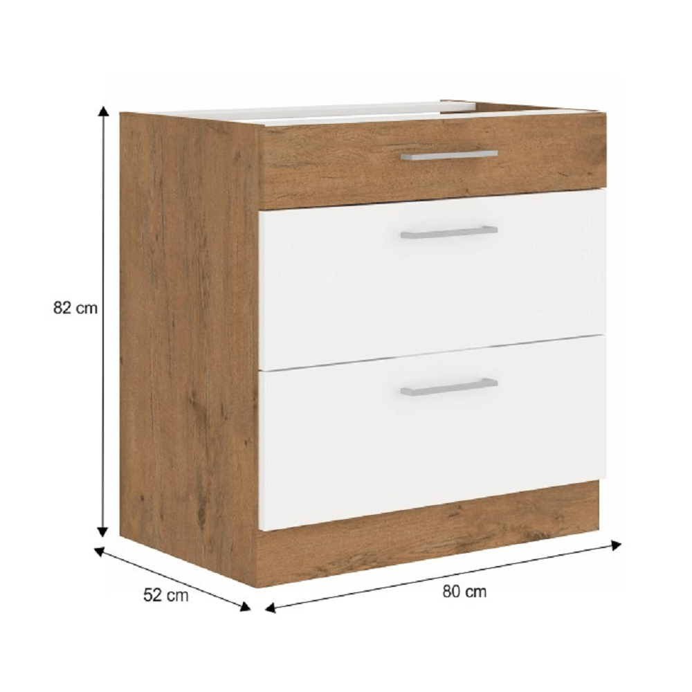 Cabinet inferior, alb extra lucios HG/stejar Lancelot, VEGA D80 3S BB