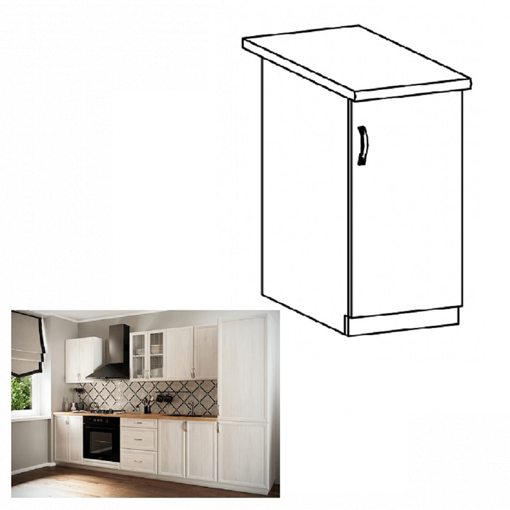 Dulap inferior D40, model dreapta, alb/pin Andersen, SICILIA