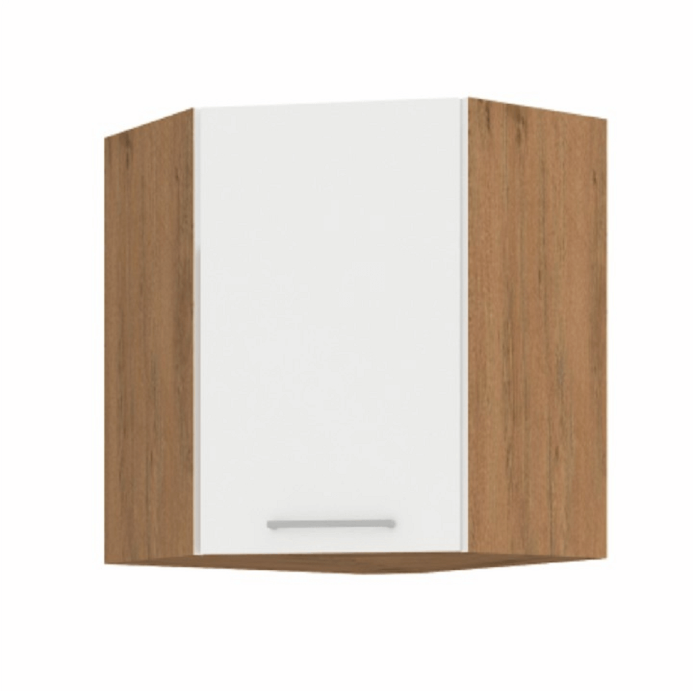 Cabinet superior de colţ, stejar Lancelot/alb extra lucios HG, VEGA 58x58 GN-72 1F