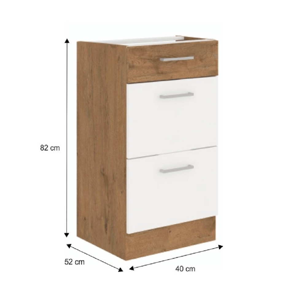 Cabinet inferior, alb extra lucios HG/stejar Lancelot, VEGA D40 3S BB