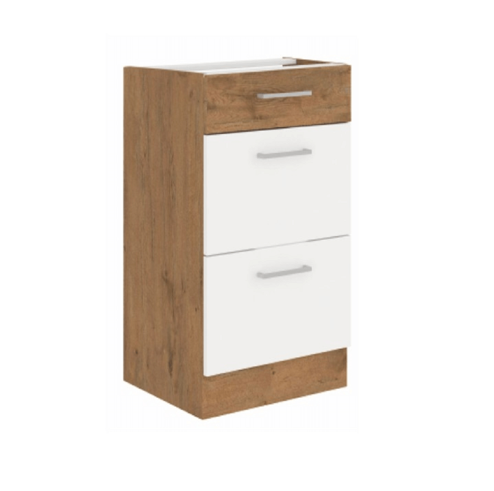 Cabinet inferior, alb extra lucios HG/stejar Lancelot, VEGA D40 3S BB