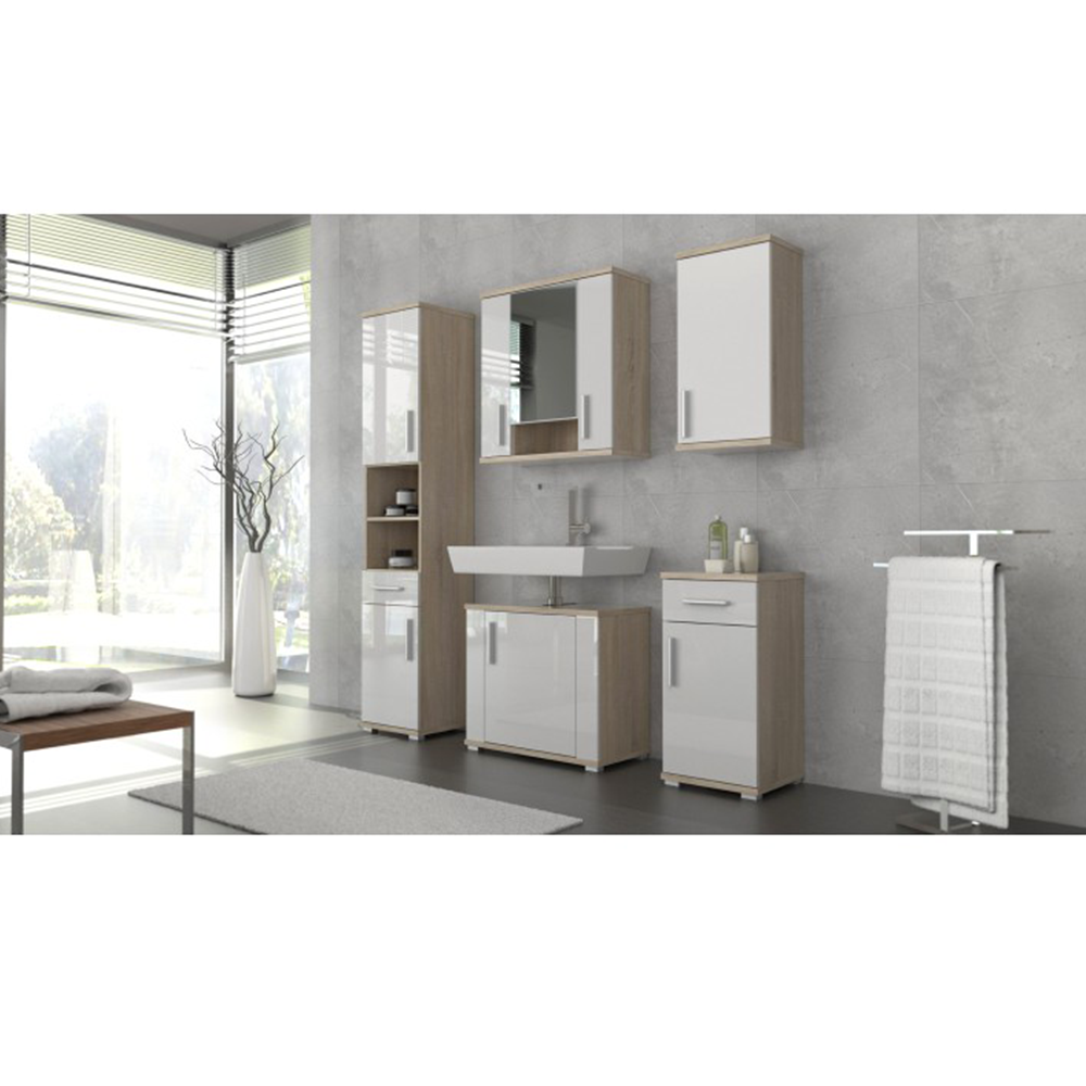 Dulap suspendat cu oglindă, stejar sonoma/ alb mat, LESSY NEW 01