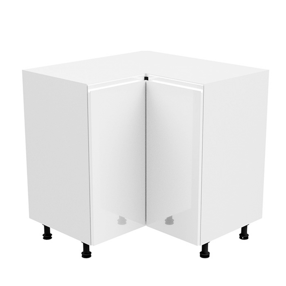 Dulap inferior colţ, alb/alb luciu extra ridicat, AURORA D90N