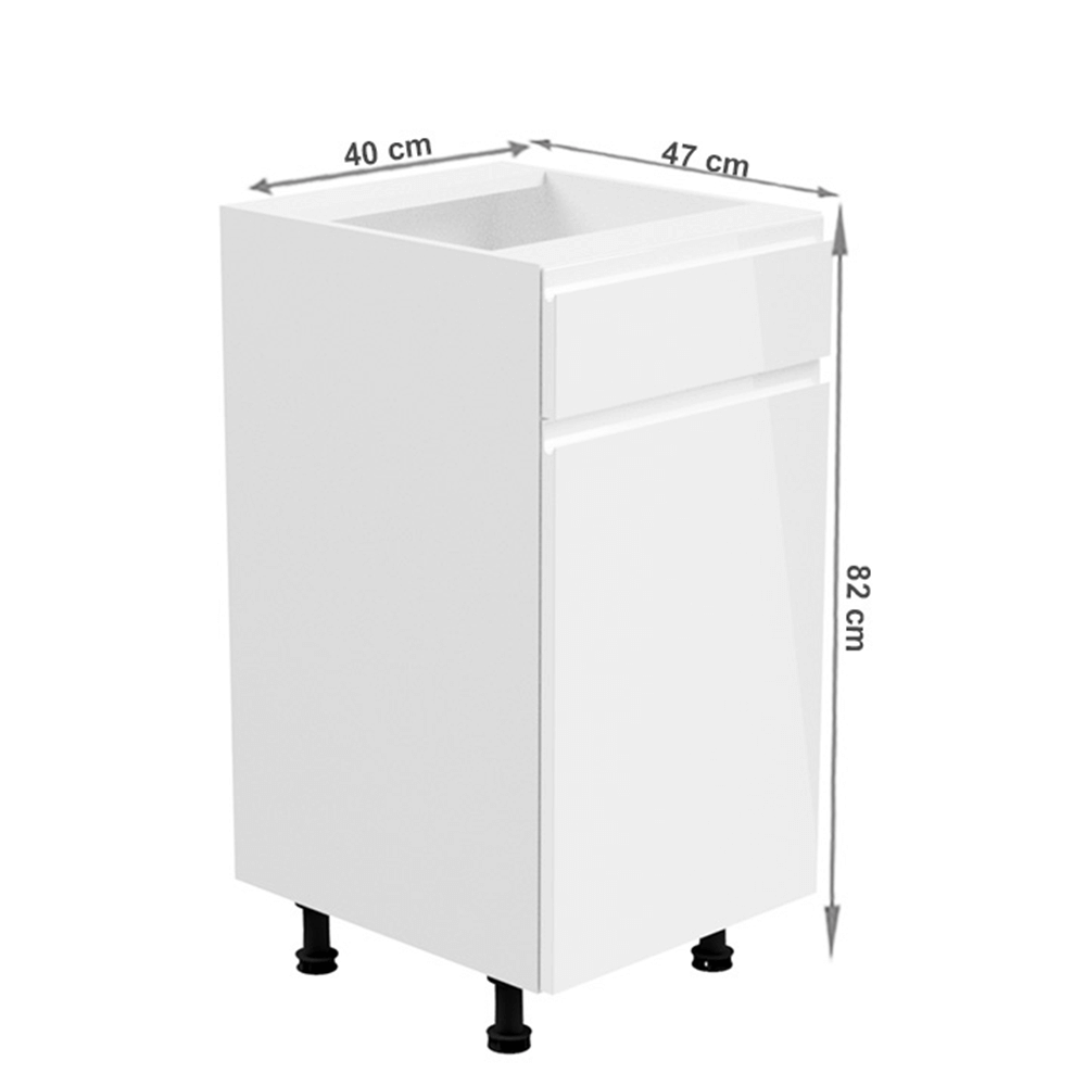 Dulap inferior, alb/alb extra lucios, de dreapta, AURORA D40S2