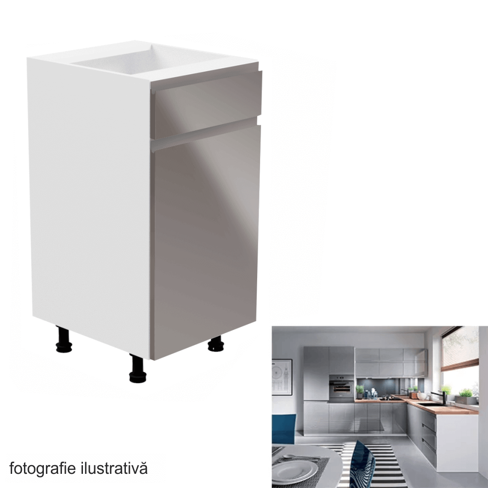 Dulap inferior, alb/gri extra lucios, dreapta, AURORA D40S1