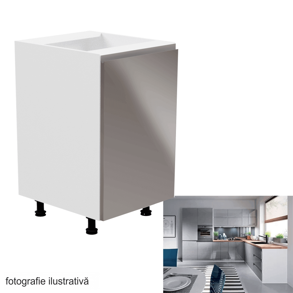 Dulap inferior, alb/gri extra lucios, dreapta, AURORA D601F