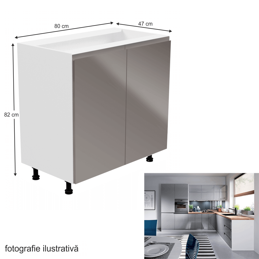 Dulap inferior, alb/gri extra lucios, AURORA D80