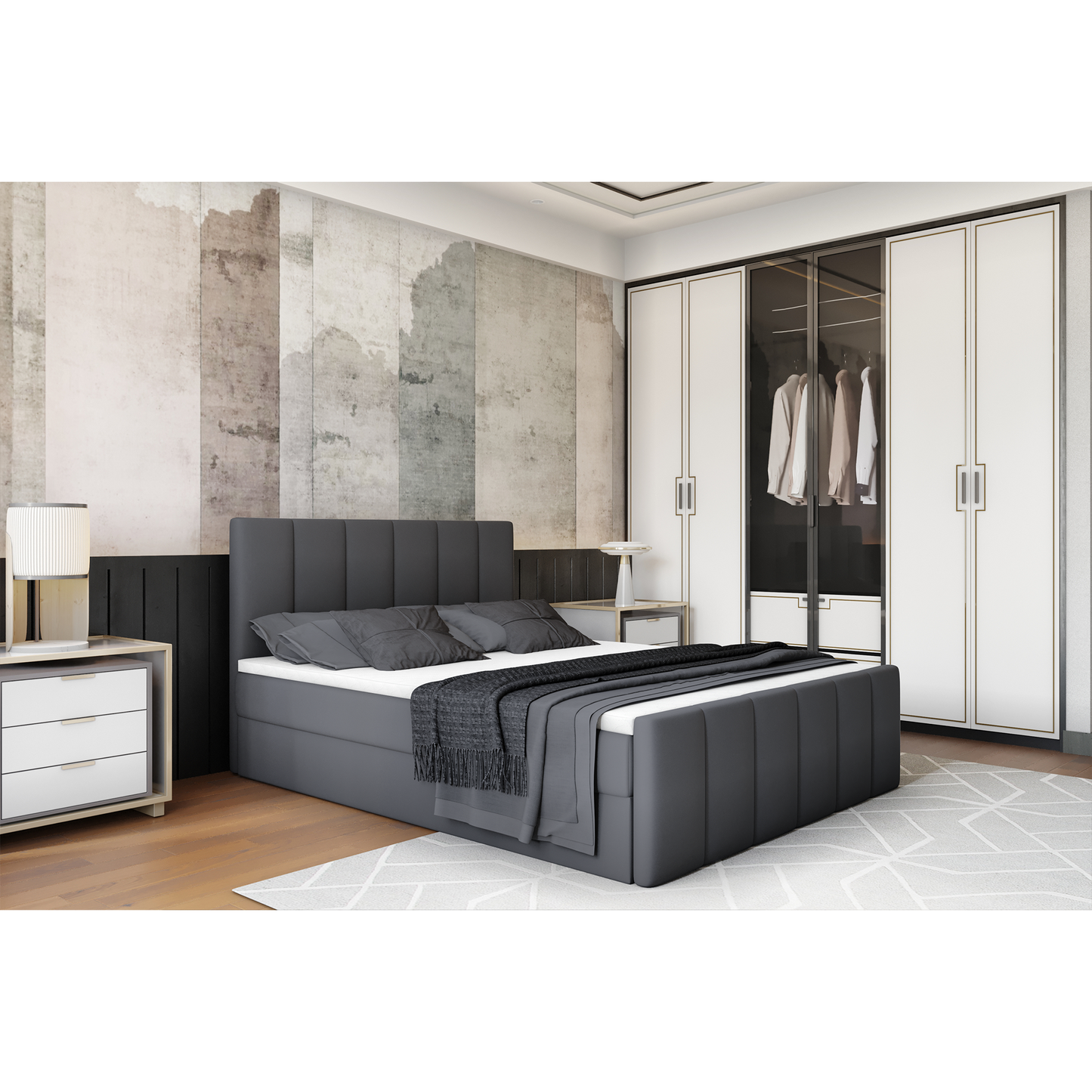 Pat boxspring, 140x200, gri, STAR