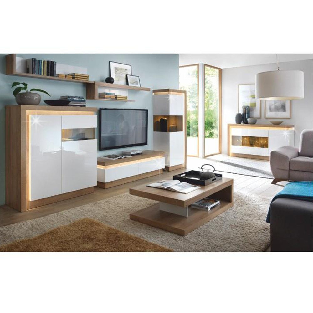 masă TV 01, stejar riviera/alb cu luciu extra ridicat, LEONARDO