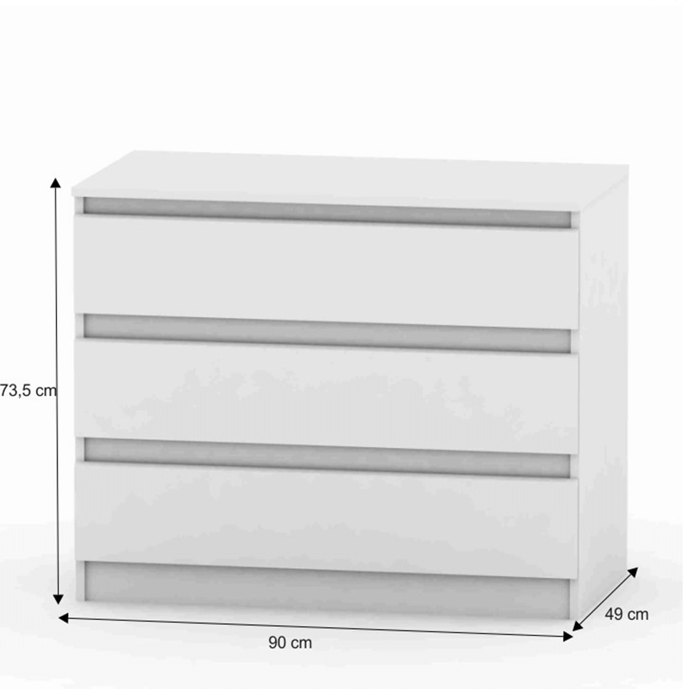 Comodă cu 3 sertare, albă, HANY NEW 003
